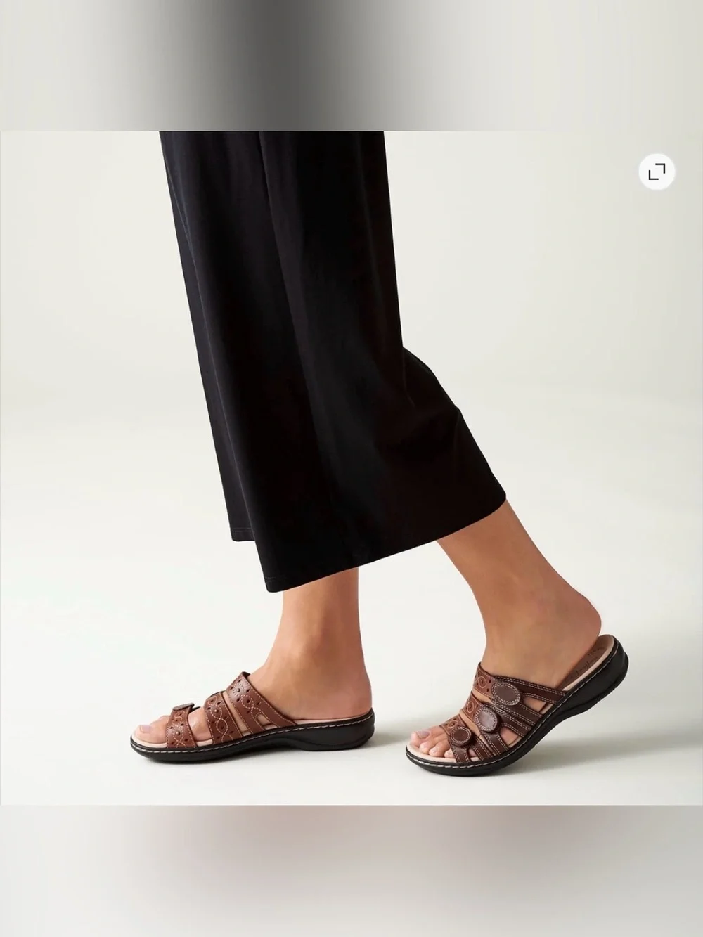 Clarks Brown Triple-Strap Leather Slide Sandals Leisa Cacti sz 6.5